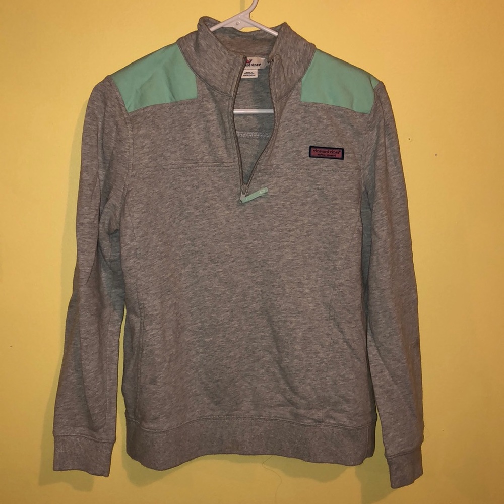 Vineyard Vines grey and teal quarter zip